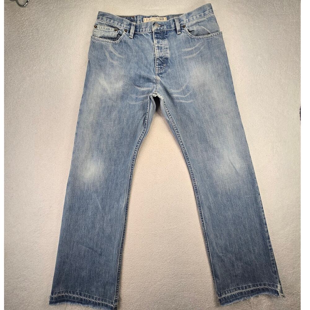 Express Jeans Mens 38x34 Actual (35x33) Bootcut Low Rise Distressed Raw Hem Y2k